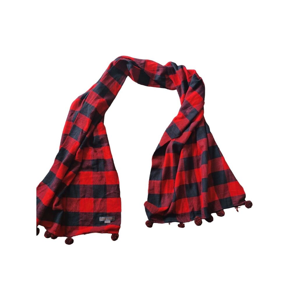 Louisa Perini Red Black Plaid‎ Scarf Rectangle 71LX21W Acrylic Soft Winter Fall